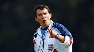 LONDON, UNITED KINGDOM - SEPTEMBER 10: England manager Graham Taylor makes a point during training ahead of his first match in charge of England in September 1990. (Photo by Ben Radford/Allsport/Getty Images)