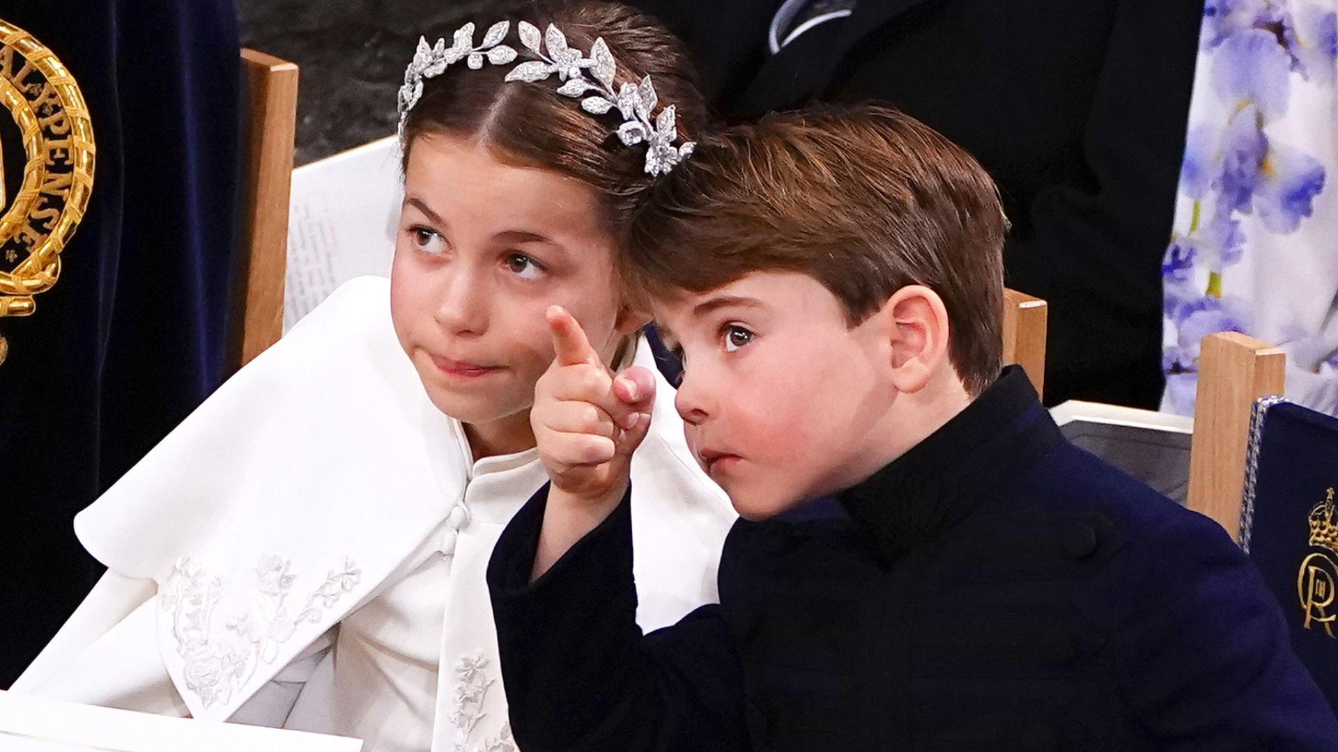 Princess Charlotte and Prince Louis during the Coronation of King Charles