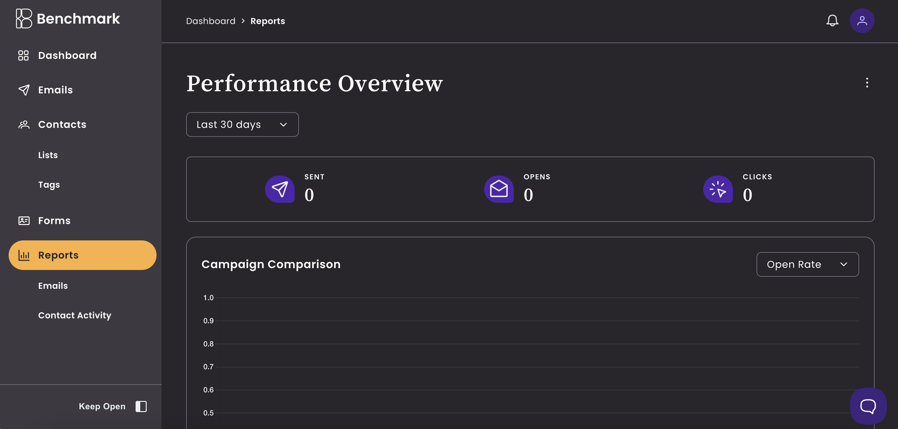 screenshot of benchmark email software