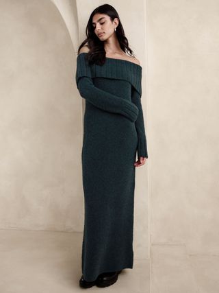 Banana Republic Green Rosie Off-Shoulder Jumper Dress