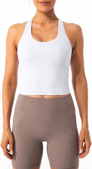 Lavento, Lavento Damen Crop Tank Racerback Running Yoga Top (weiß, Medium)