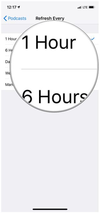 Apple Podcasts settings Refresh Every option