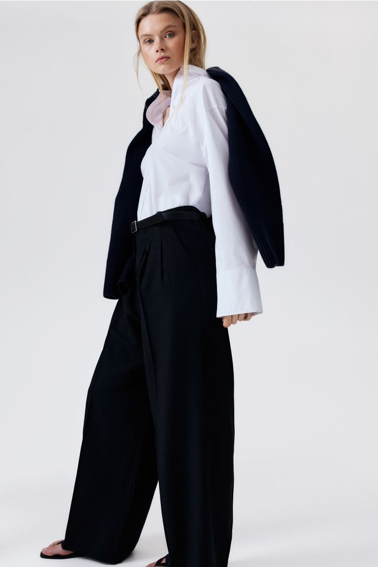 Wide Linen-Blend Trousers