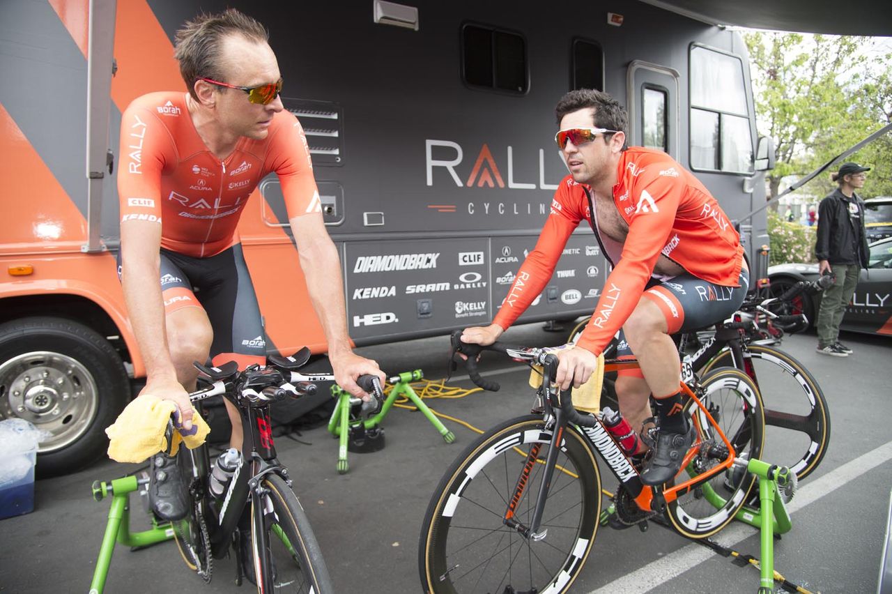 Danny Pate and Ty Magner warm up before a race