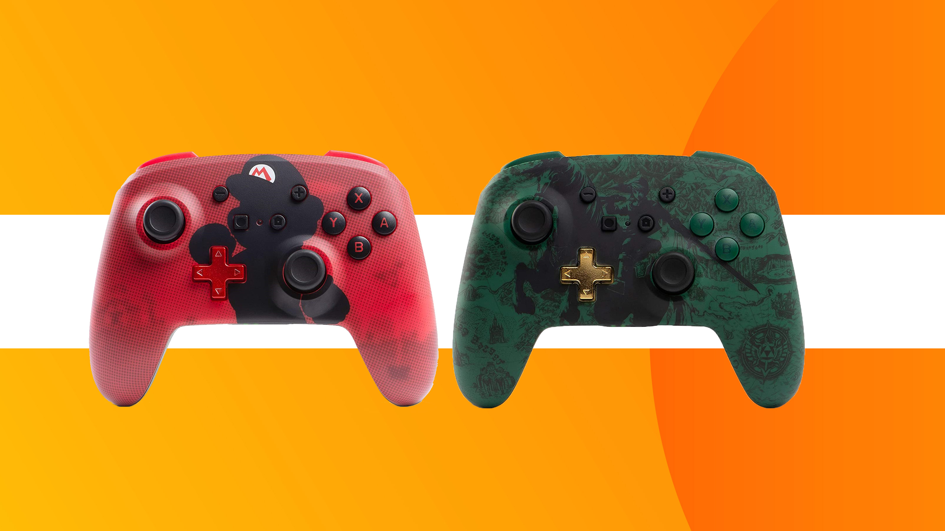 Product shots of the PowerA Switch pads on a colorful background