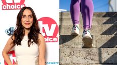 Dr Sara Kayat next to image of woman's legs slow walking up the stairs