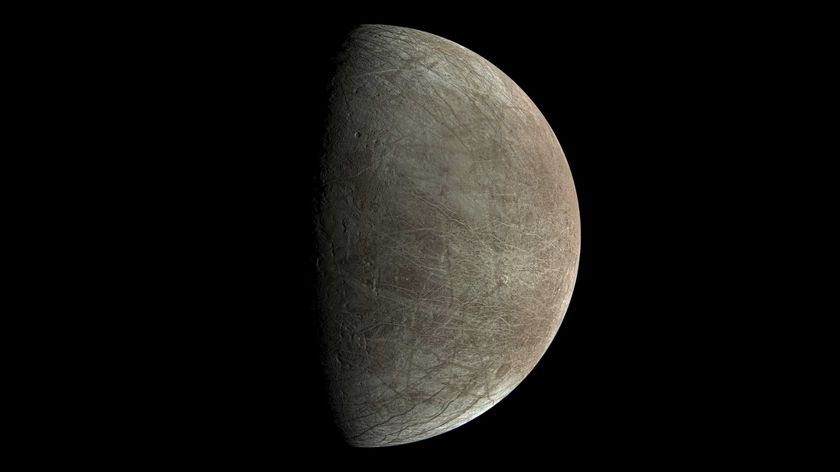 A view of Jupiter&#039;s moon Europa captured by NASA&#039;s Juno mission during its Sept. 29 close flyby at the moon. The spacecraft was 945 miles (1,500 kilometers) above the moon&#039;s surface when the image was taken.