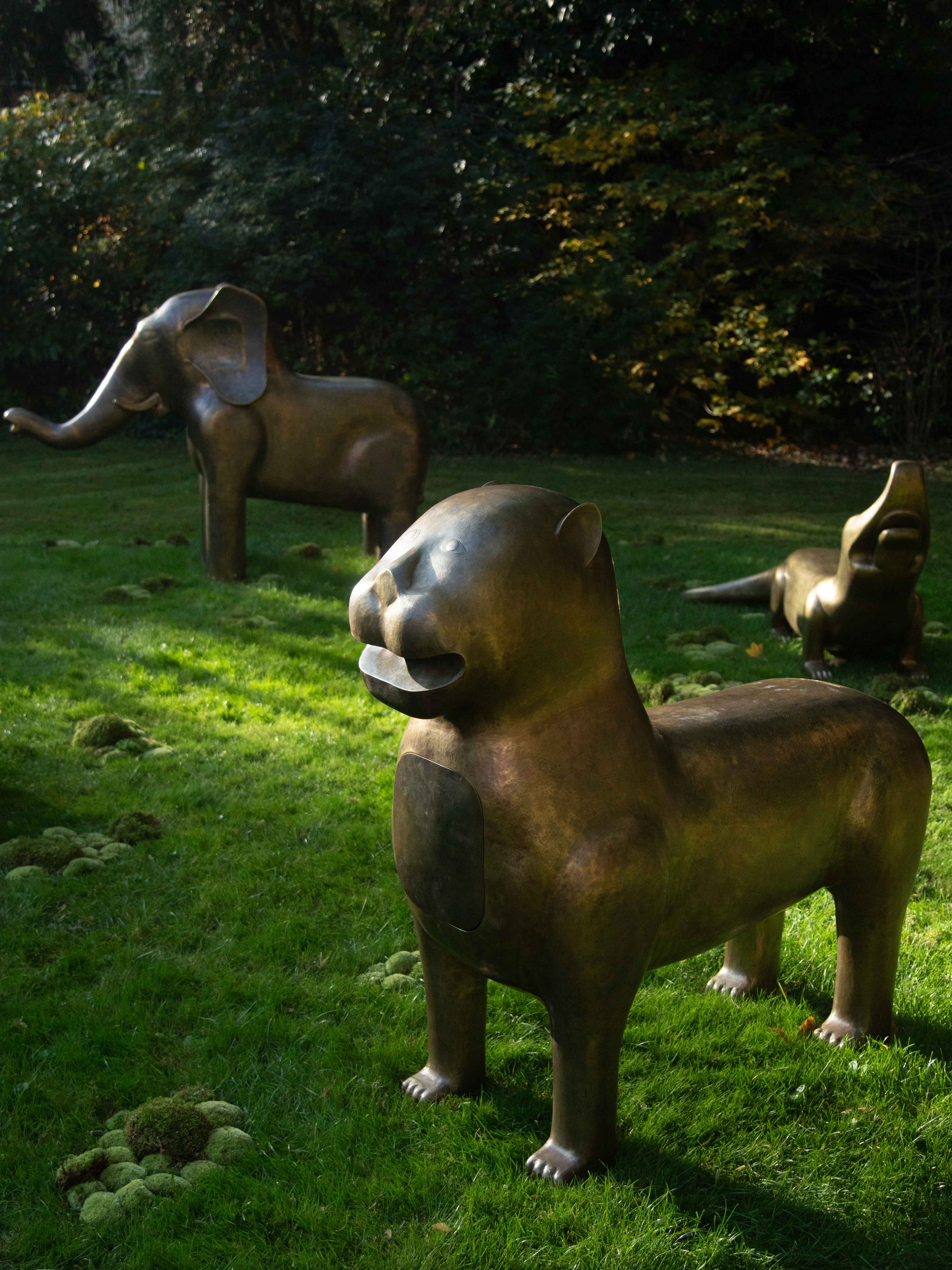 Bronze animals in a garden, part of Soul Garden by Sissel Tolaas and Vikram Goyal