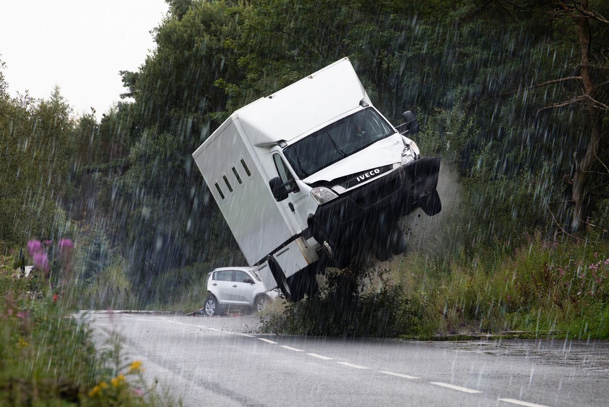 The prison van transporting Harvey Gaskell hits Dev, Aadi and Asha.