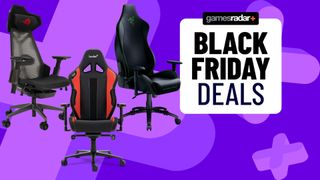 Black Friday gaming chair deals on a purple background