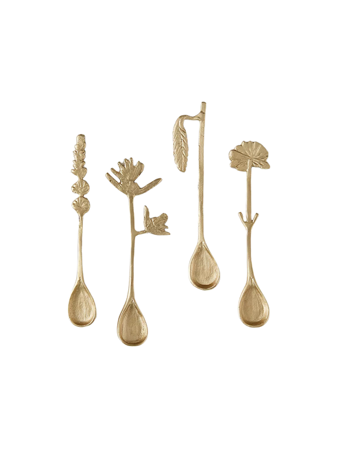 Brass Floral Spoons, Set of 4