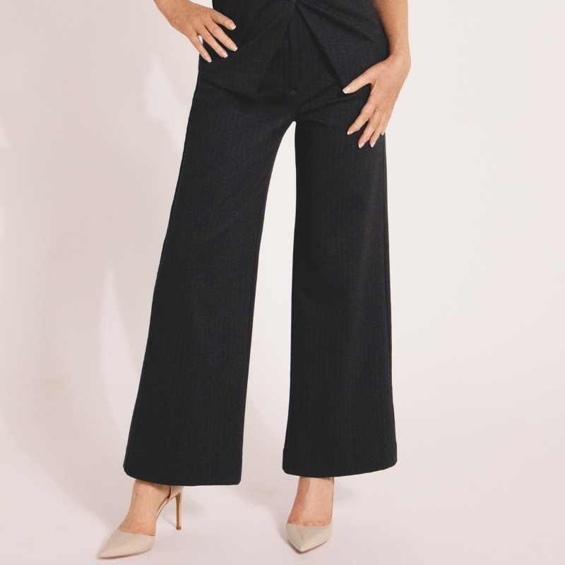 JD Williams, Navy Pinstripe Ponte Pleated Wide Leg Trouser