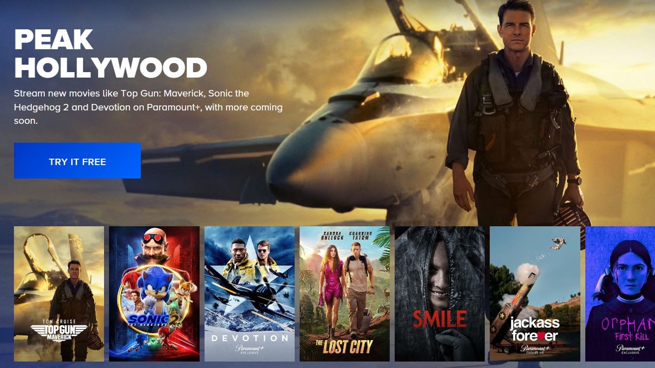 Screenshot of Paramount Plus' home page