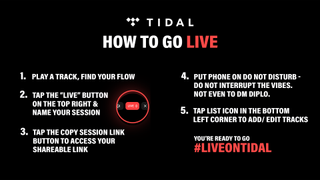 Tidal Live instructions on black background