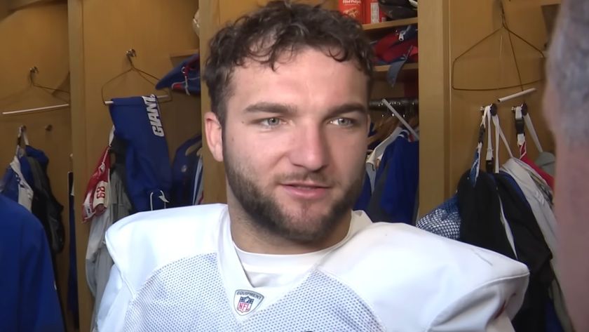 Cam Skattebo in a postgame interview in the Giants 