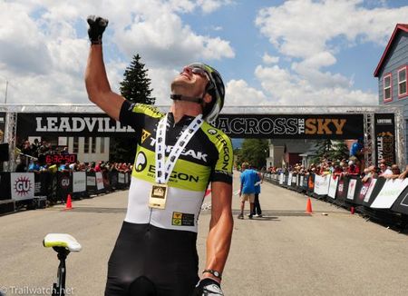 Alban Lakata (Topeak Ergon) at the finish line of the Leadville 100