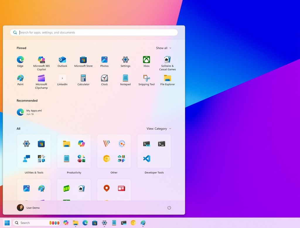 Start menu new design