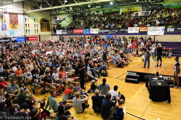 The pre-race meeting at Leadville High School was packed