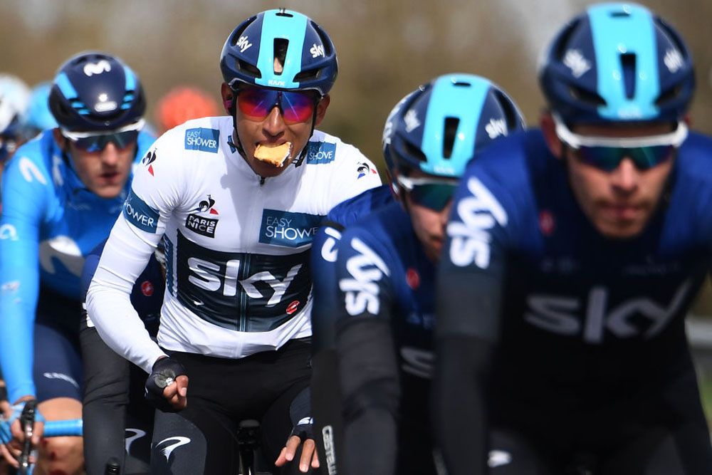 Egan Bernal (Team Sky) takes on lunch at Paris-Nice