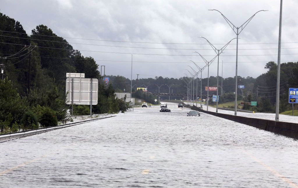 A flooded roadway in North Carolina.