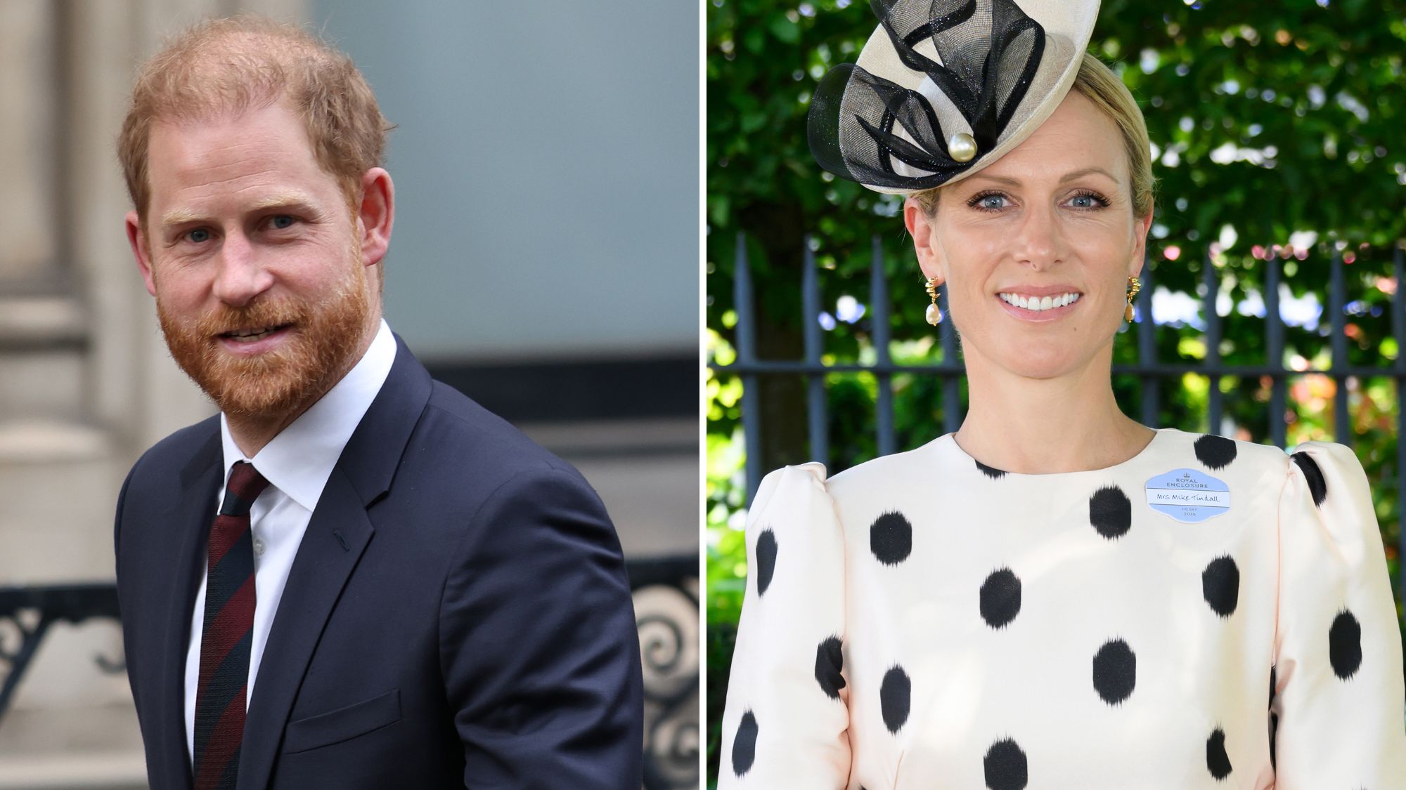 A composite of a picture of Prince Harry in January 2026 and a picture of Zara Tindall at Ascot 2026