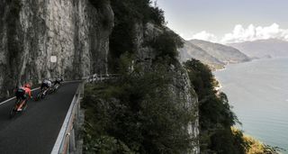 Riders compete during the break away in the 114th edition of the giro di Lombardia Tour of Lombardy a 231 km cycling race from Bergamo to Como on August 15 2020 Photo by Marco Bertorello AFP Photo by MARCO BERTORELLOAFP via Getty Images