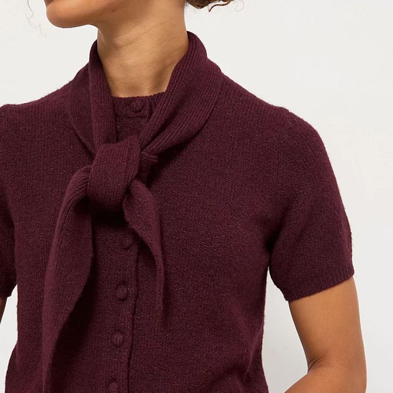 neck tie short sleeved cardigan