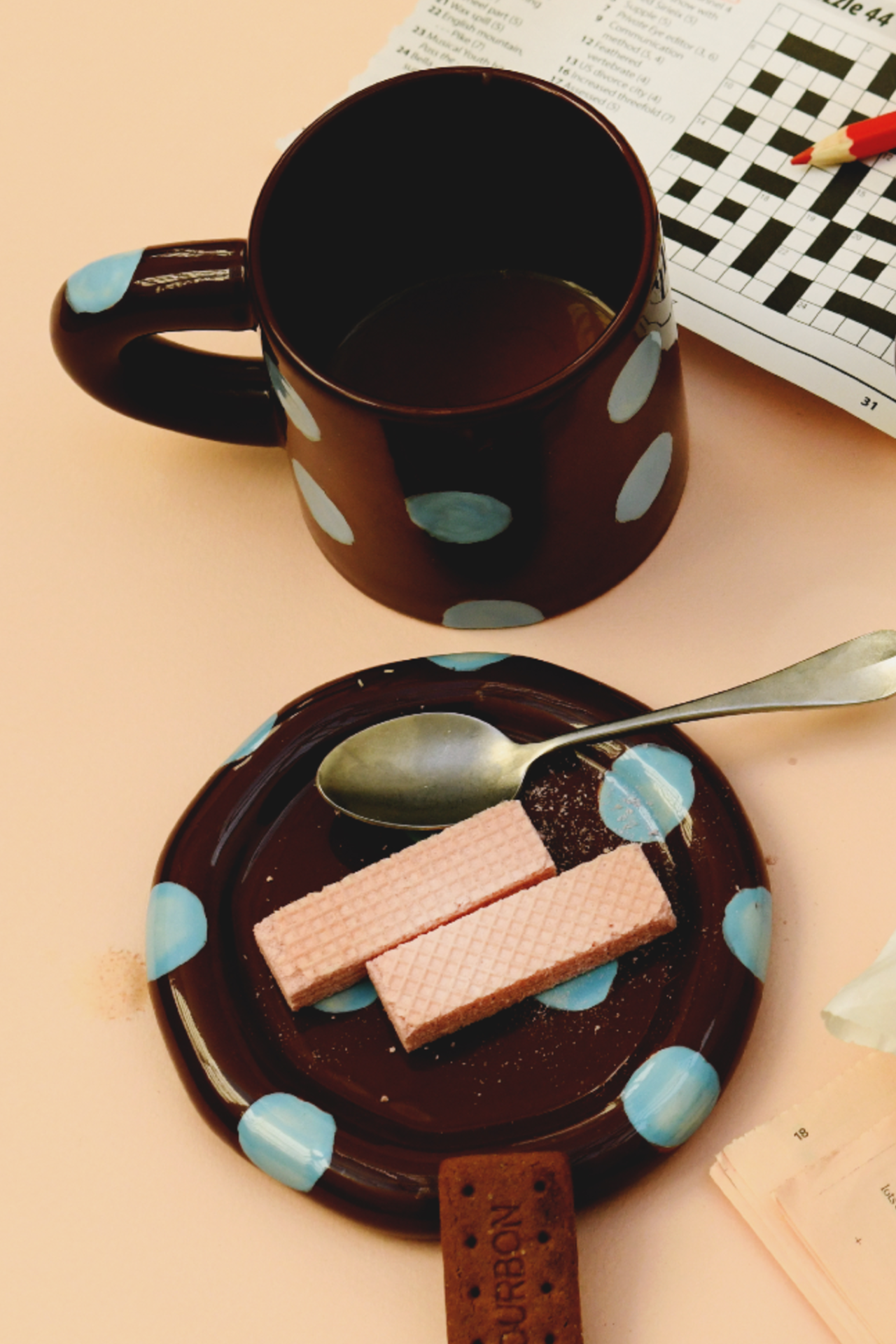 Hand Painted Blue Burgundy Spot Saucer