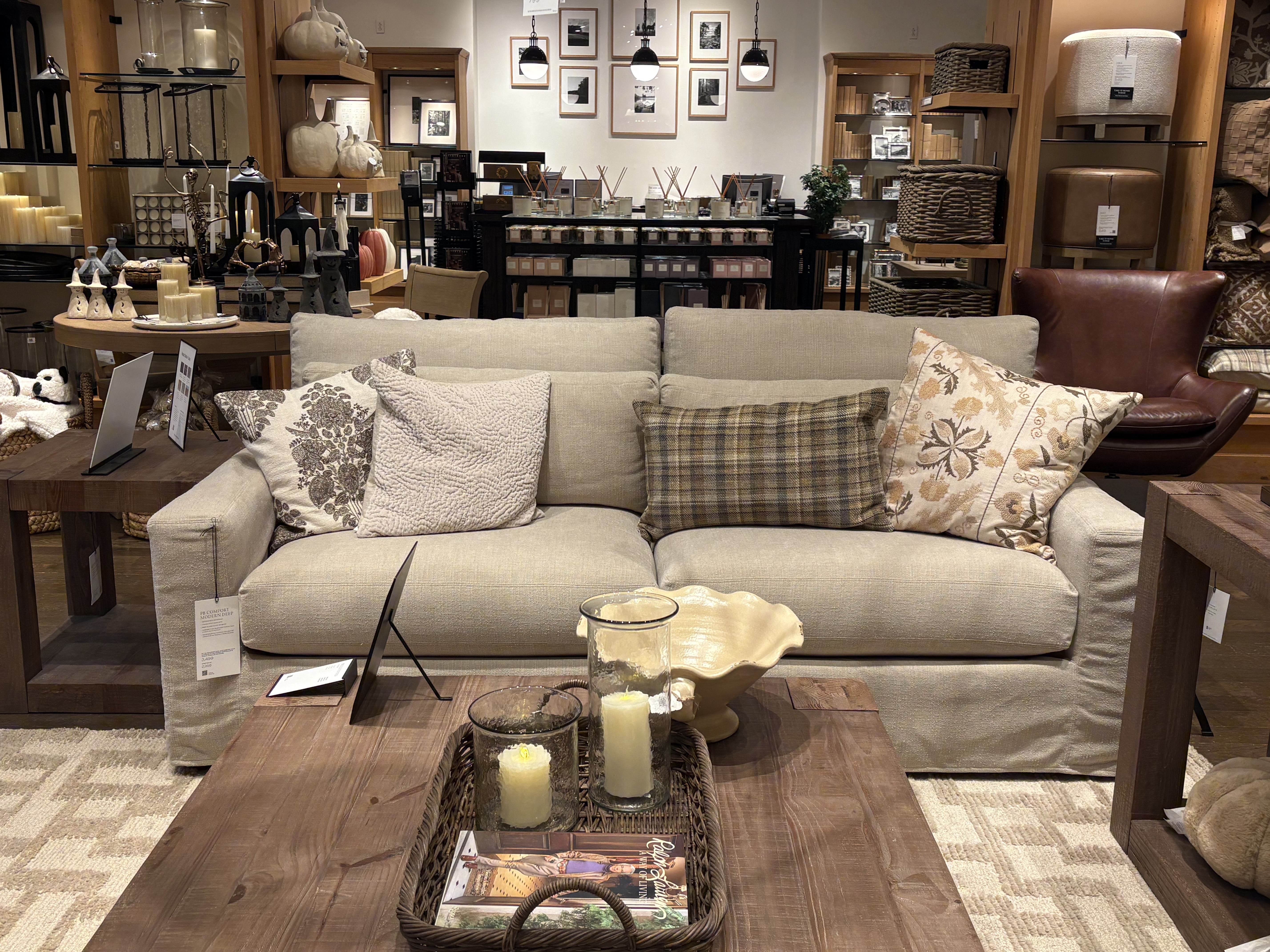 beige pottery barn sofa