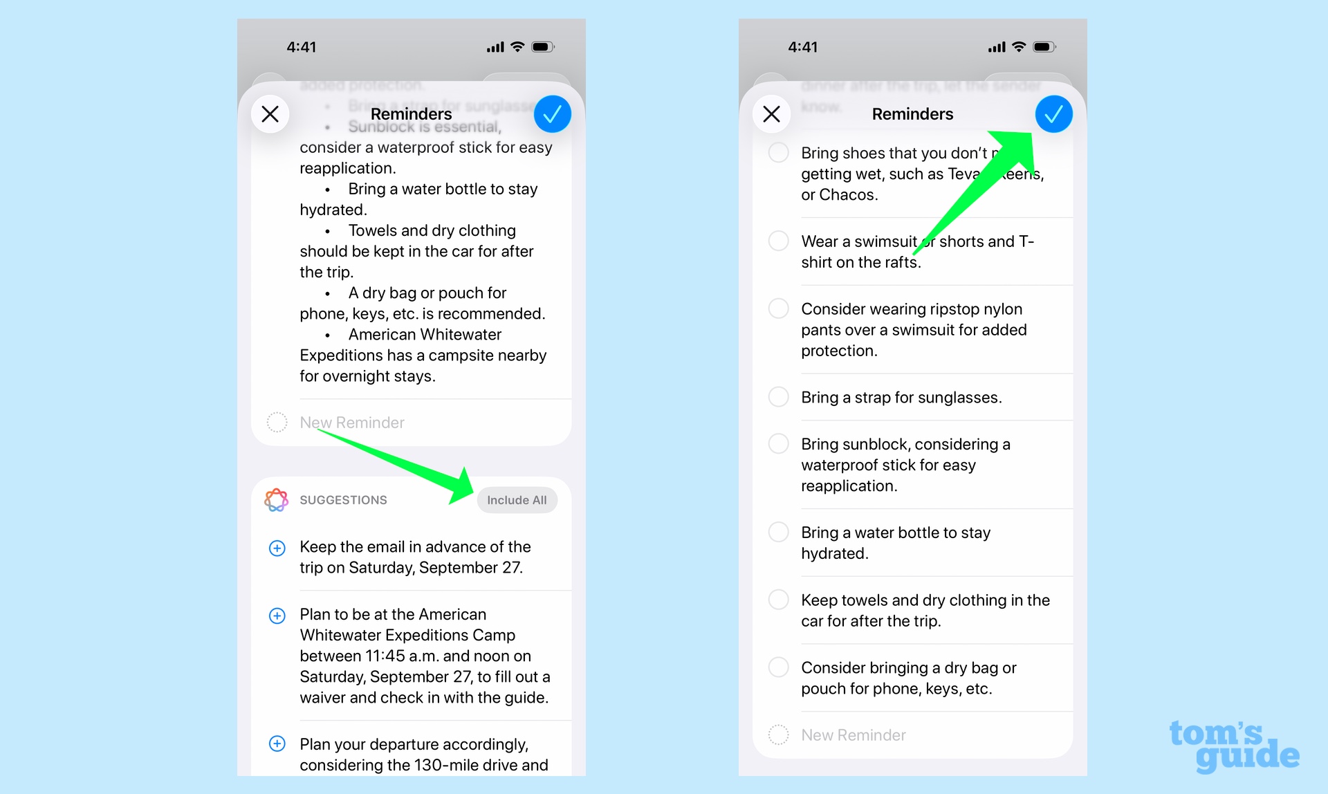 Confirming an Apple Intelligence-generated list of to-dos for the Reminders app