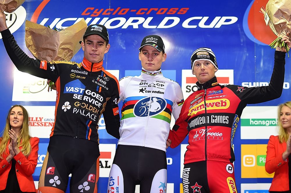Wout van Aert (Bel), Mathieu van der Poel (Ned) and Kevin Pauwels (Bel)