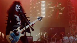Casey Likes as Gene Simmons on stage as Kiss in Spinning Gold