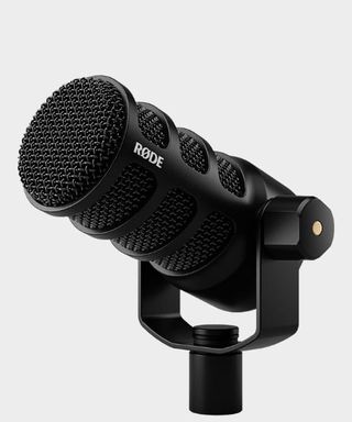 RODE's PodMic USB on a grey background