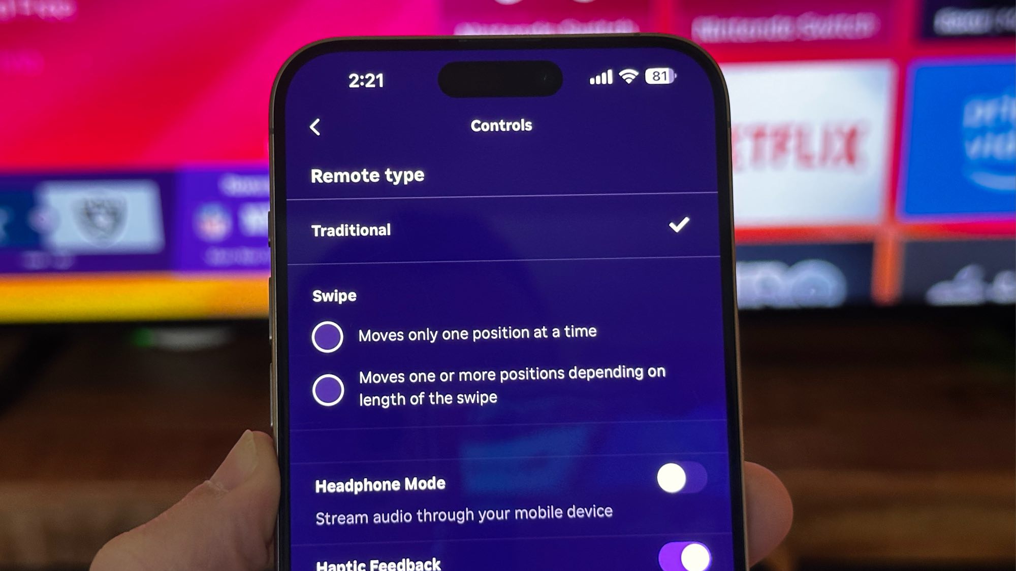 Roku app choosing remote type