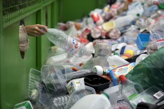 Plastic bottles in a recycling plant