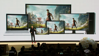 Google mostrando la plataforma Stadia con el Assassin's Creed Odyssey