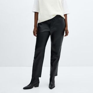 Leather-effect elastic waist trousers