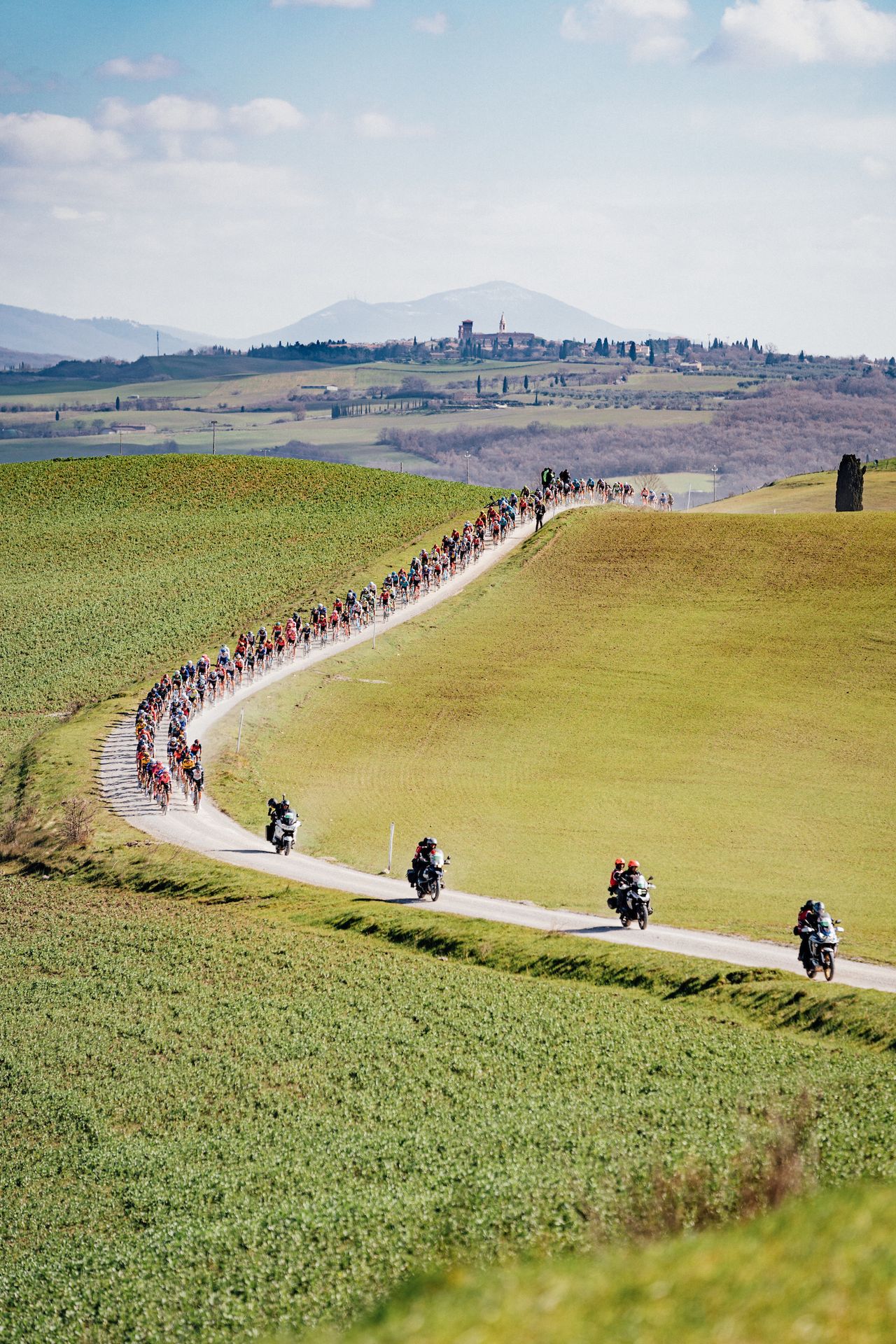 2023 Strade Bianche - Tuscany, Italy - The peloton during the 2023 Strade Bianche.