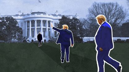 Trump walks to White House.