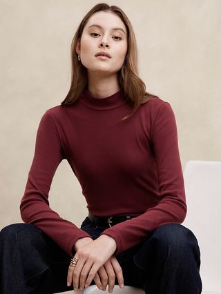 Ribbed Mock-Neck T-Shirt