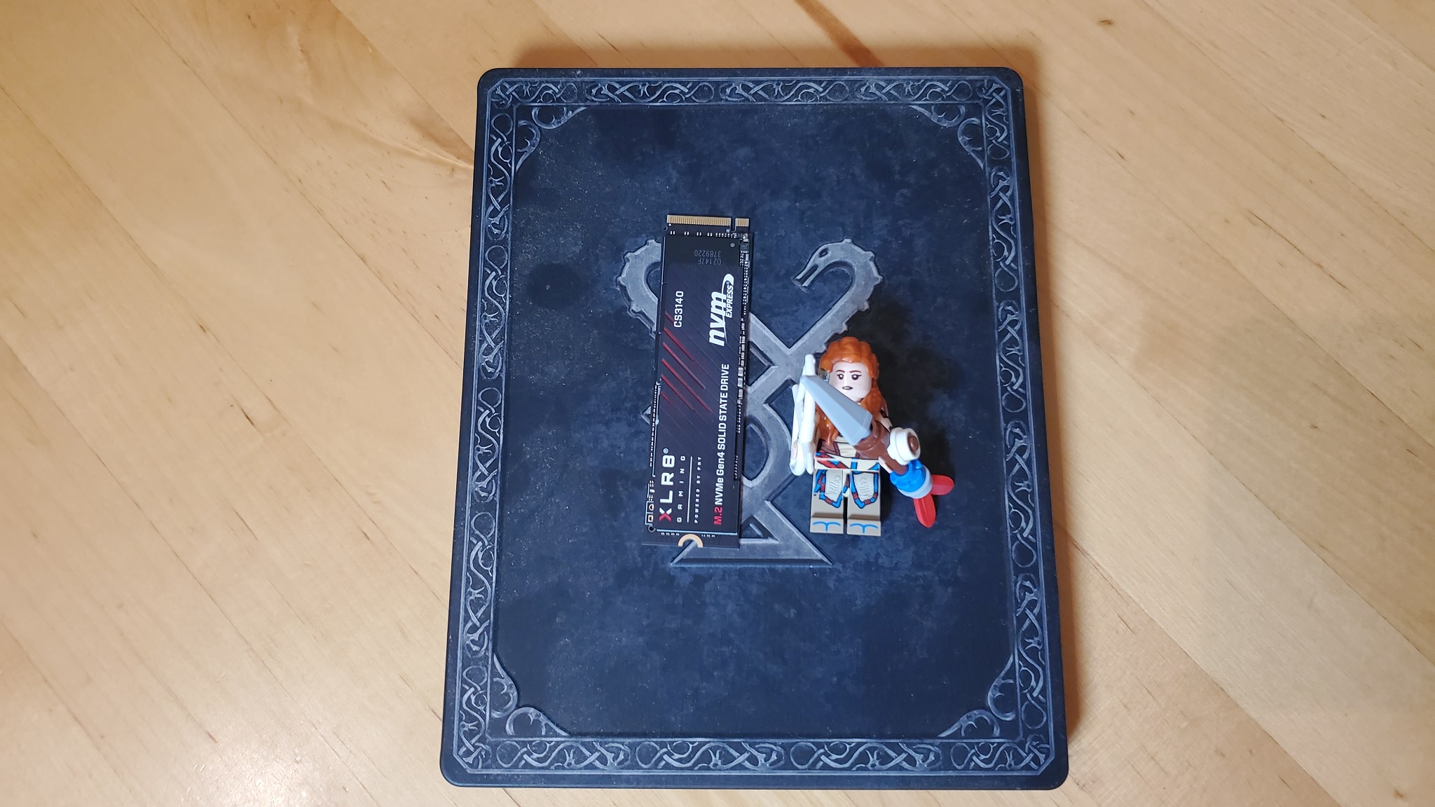 PNY XLR8 SSD with LEGO Aloy on game steelbook
