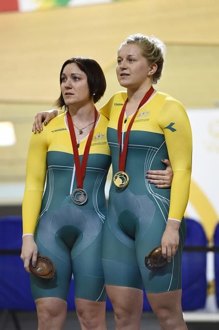 Anna Meares and Stephanie Morton on the podium