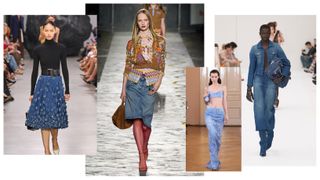 the spring 2025 denim skirt trend at Michael Kors, Versace, Ermanno Scervino, Acne Studios spring 2025 runway shows