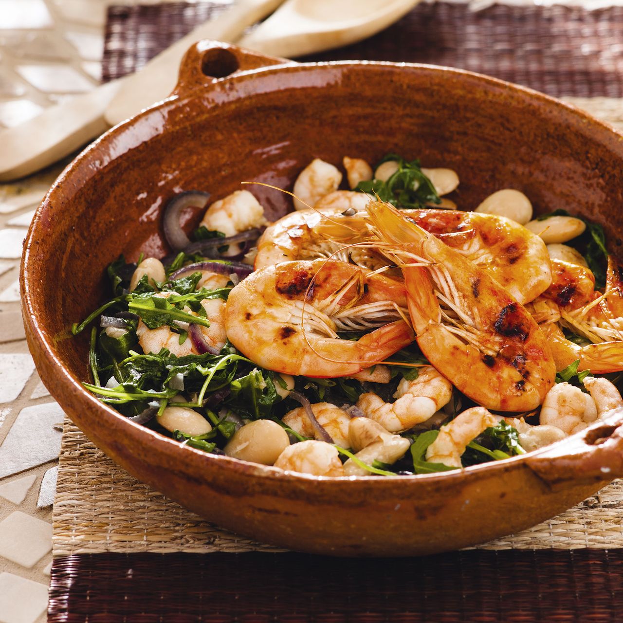 Prawns white beans red onion rocket - prawn recipes - easy - summer recipes - woman&amp;home July 2013