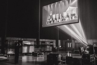 black and white pic of rehearsals with The 1975 stage Design