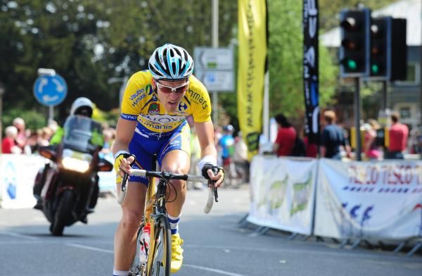 The lone leader takes the sprint in Oakham after the opening laps of Rutland Water.