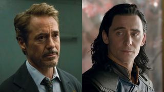 Robert Downey Jr. as Tony Stark in Avengers: Endgame/ Tom Hiddleston as Loki in Thor: Ragnarok (side by side) 