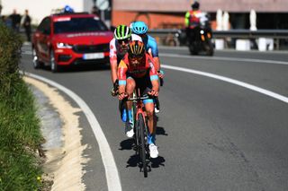 LEITZA SPAIN APRIL 04 Mikel Landa of Spain and Team Bahrain Victorious competes in the breakaway during the 62nd Itzulia Basque Country 2023 Stage 2 a 1938km stage from Viana to Leitza UCIWT on April 04 2023 in Leitza Spain Photo by David RamosGetty Images