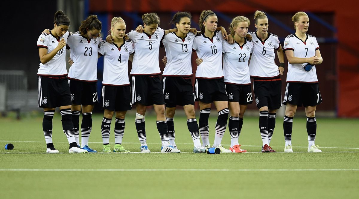 MONTREAL, QC - JUNE 26: Germany team lines up for penalty shootout during the FIFA Women&#039;s World Cup Canada 2015 Quarter Final match between Germany and France at Olympic Stadium on June 26, 2015 in Montreal, Canada.