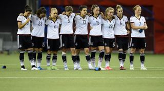 MONTREAL, QC - JUNE 26: Germany team lines up for penalty shootout during the FIFA Women's World Cup Canada 2015 Quarter Final match between Germany and France at Olympic Stadium on June 26, 2015 in Montreal, Canada.